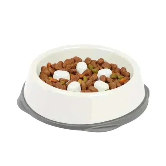 Slow Feeder‎ Dog Bowl White Gray Pet Food Bowl - Picture 1 of 5